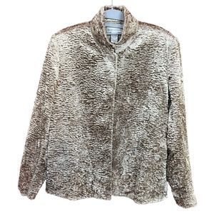 Draper's & Damon's Taupe Textured Faux Fur Teddy Jacket Coat Size L